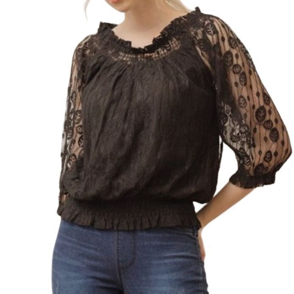 Black‎ Y2K Butterfly lace all-match two-piece black top
